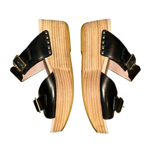Dansko Black Leather Platform Wedge Sandals Size 39 Double Buckle Comfort Shoes - Picture 3 of 9